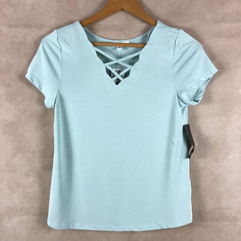 One Hart Baby Blue Soft Criss-Cross Tee NWT SMALL